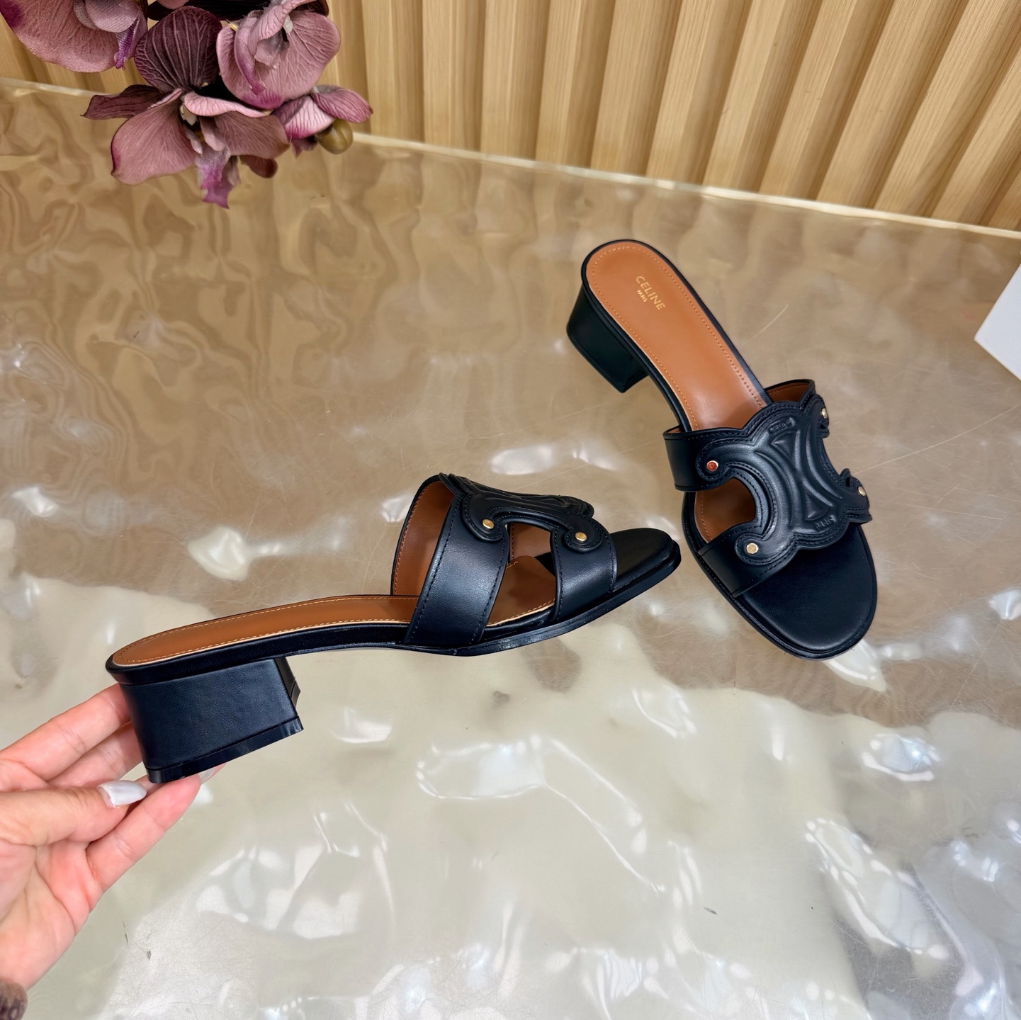 CELINE Arc de Triomphe Carved Chunky Heel Sandals - Image 10