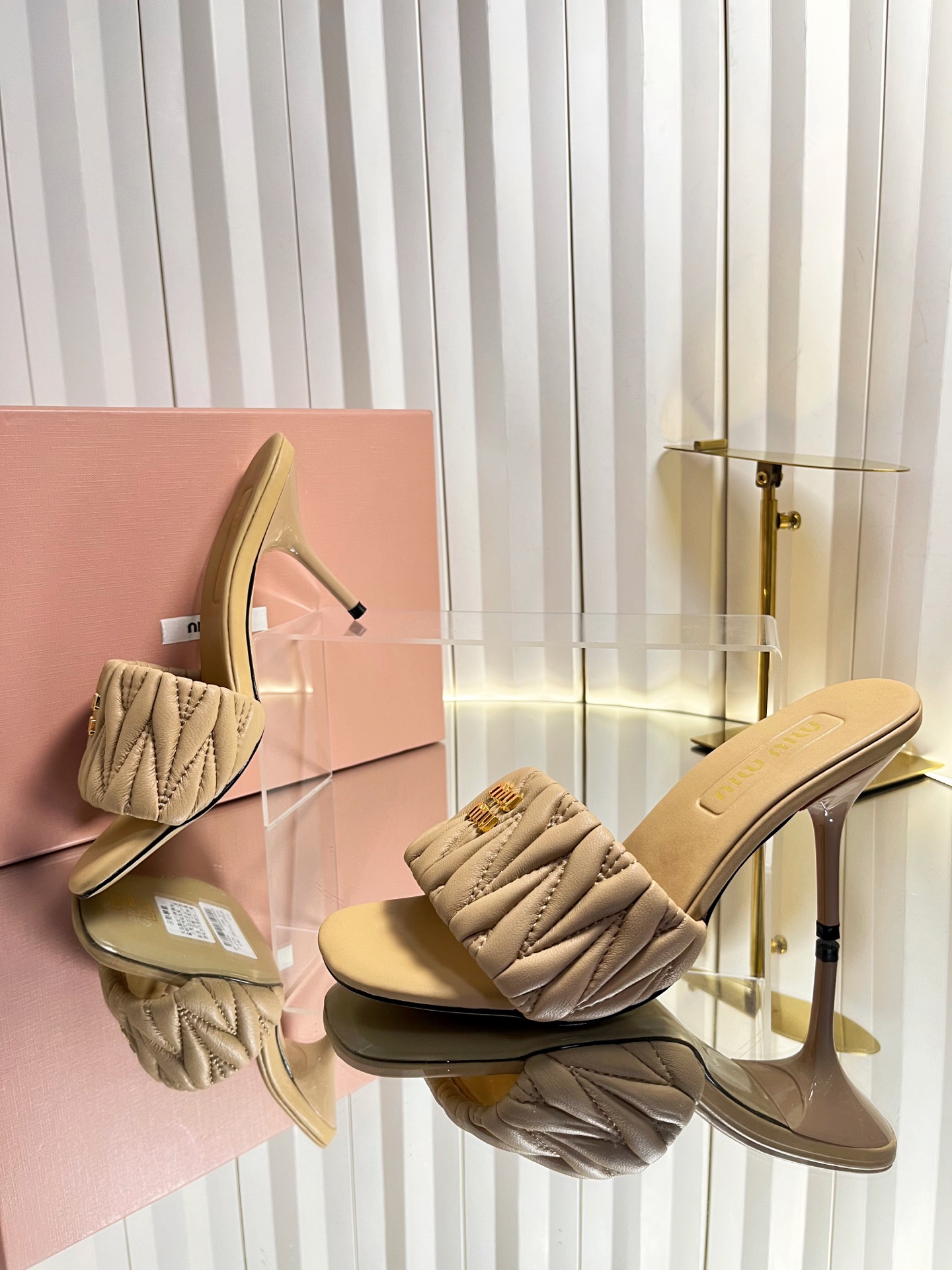 Miu Miu Matelassé pleated stiletto sandals - Image 8