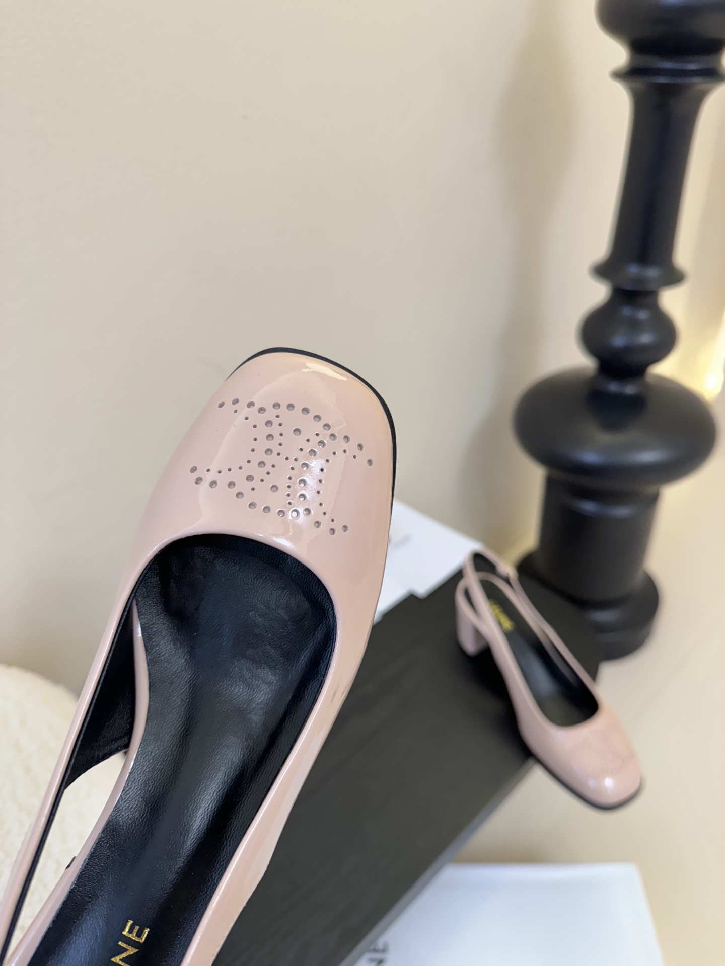 CELINE Perforated Arc de Triomphe Backless Chunky Heel Mary Jane Sandals - Image 8