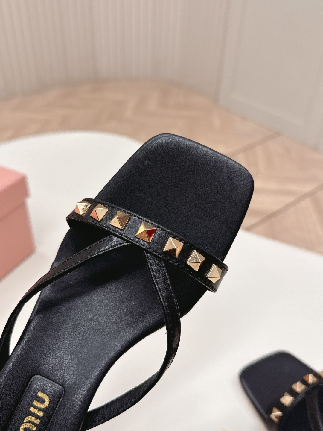 Miu Miu Studded Strappy Square Toe High-Heeled Sandals - Image 9