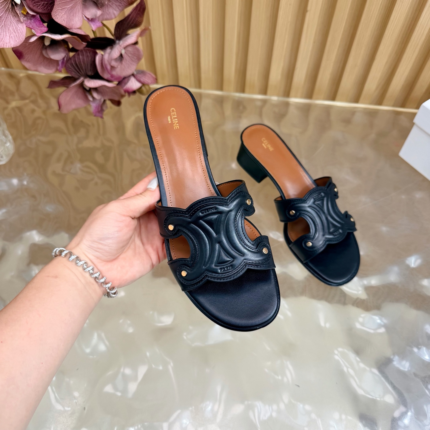 CELINE Arc de Triomphe Carved Chunky Heel Sandals - Image 11