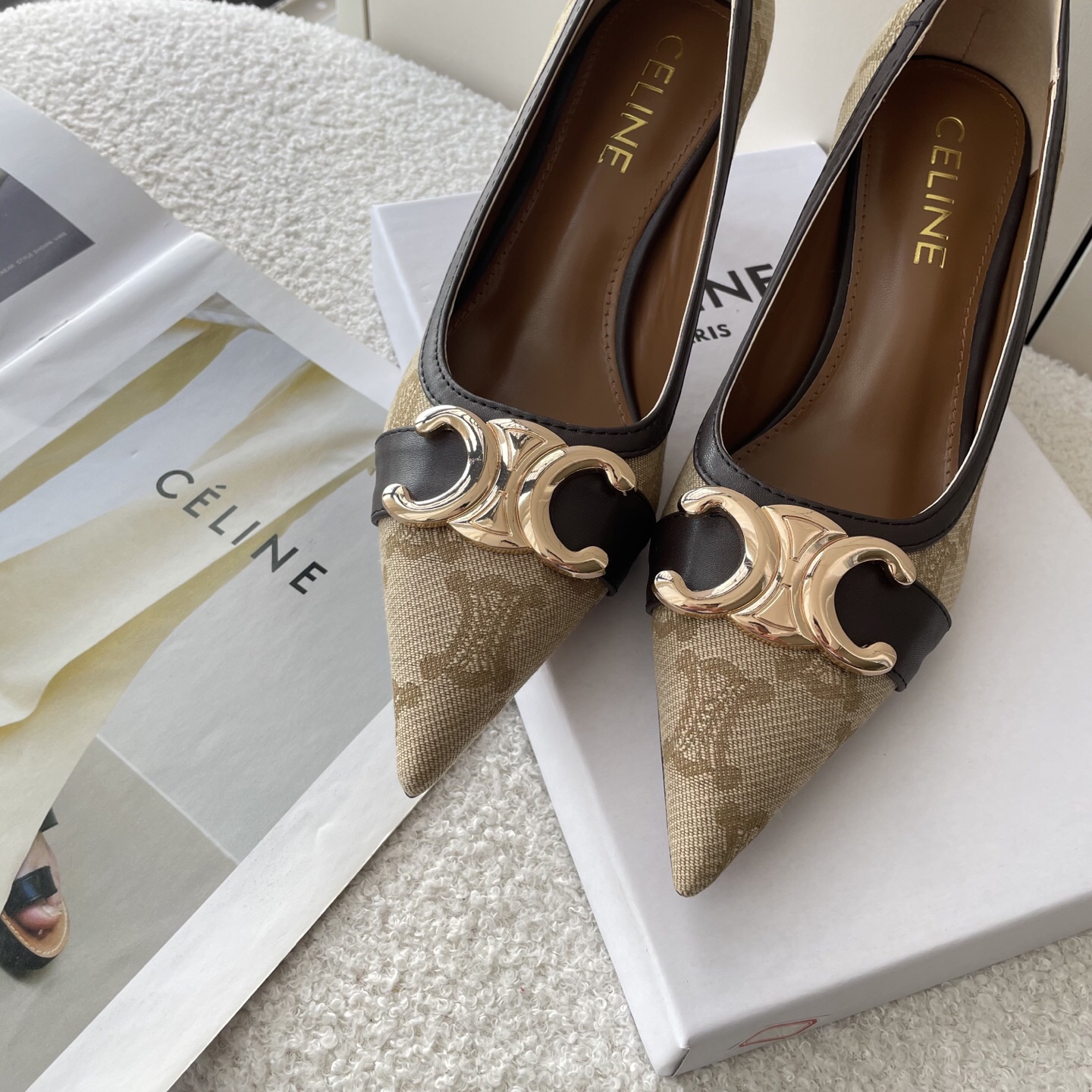 CELINE monogram canvas and leather Arc de Triomphe pointed-toe stilettos - Image 8