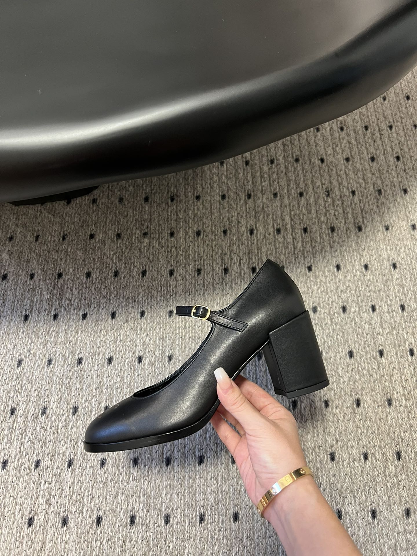CELINE Perforated Arc de Triomphe Mary Jane Chunky Heel Shoes - Image 7