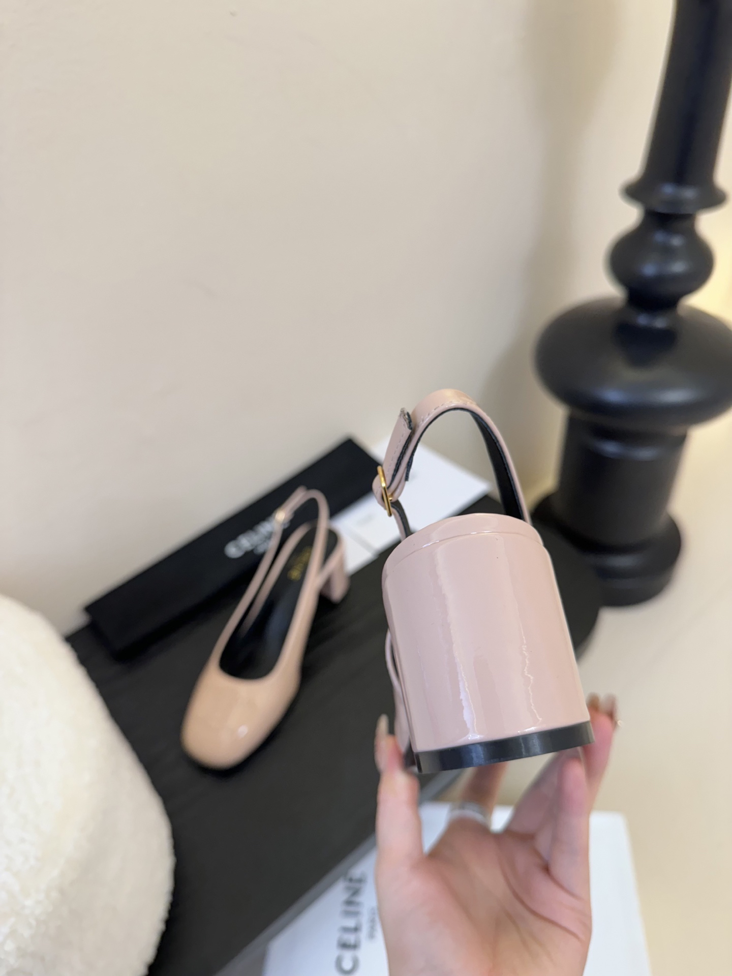CELINE Perforated Arc de Triomphe Backless Chunky Heel Mary Jane Sandals - Image 9