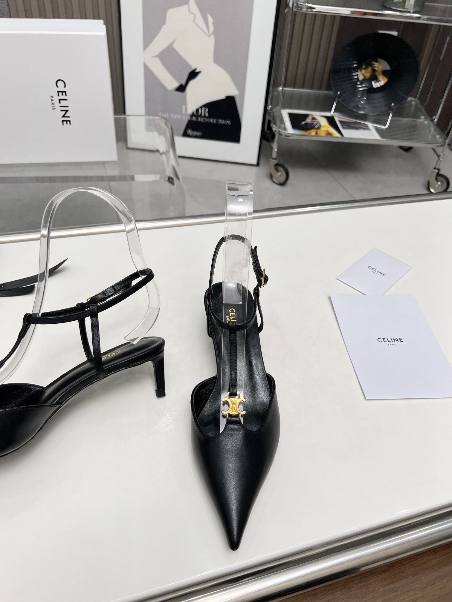 CELINE Triomphe T-strap pointed-toe stiletto sandals - Image 7