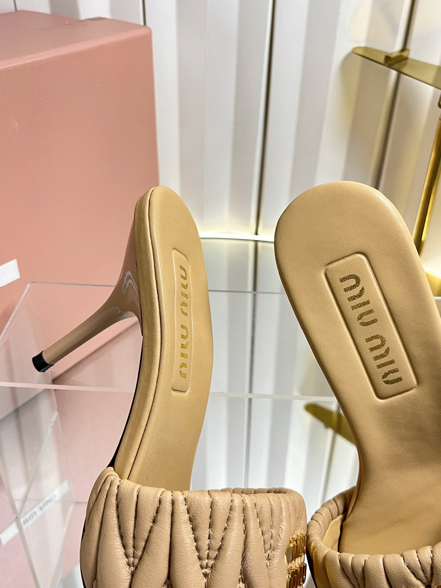 Miu Miu Matelassé pleated stiletto sandals - Image 10