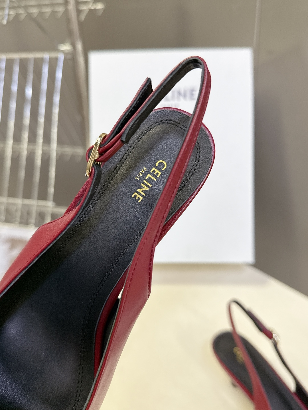 CELINE Arc de Triomphe Square Pointed Toe Open Back Stiletto Sandals - Image 10