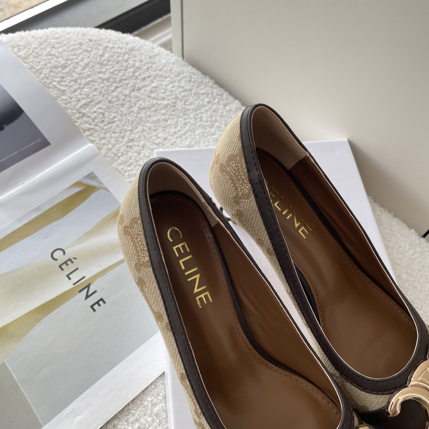CELINE monogram canvas and leather Arc de Triomphe pointed-toe stilettos - Image 9