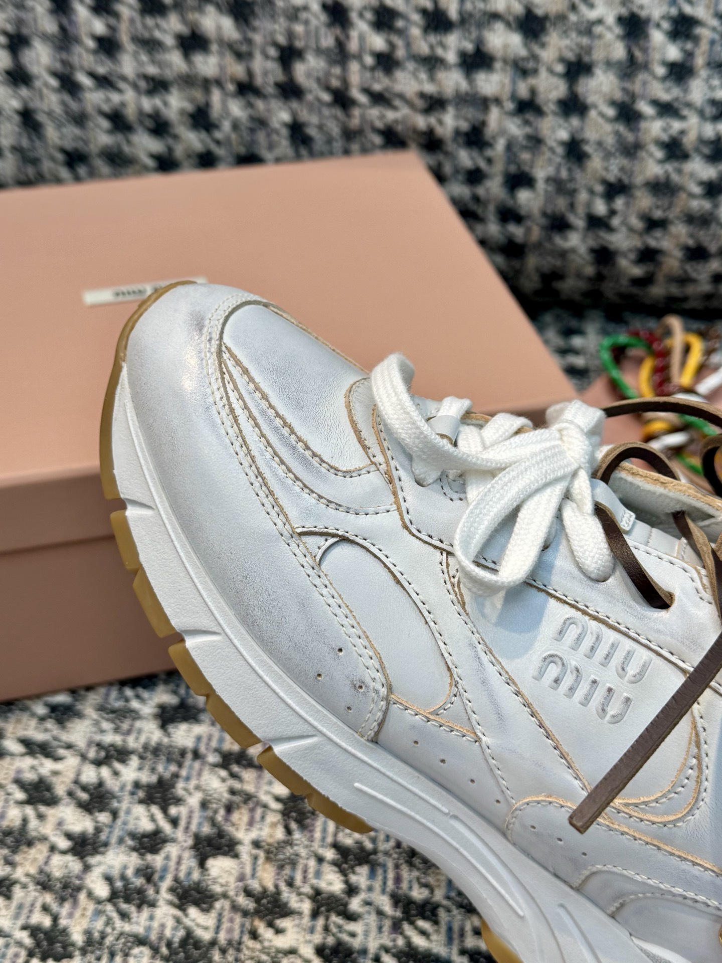 Miu Miu distressed color-washed retro casual dad sneakers - Image 9