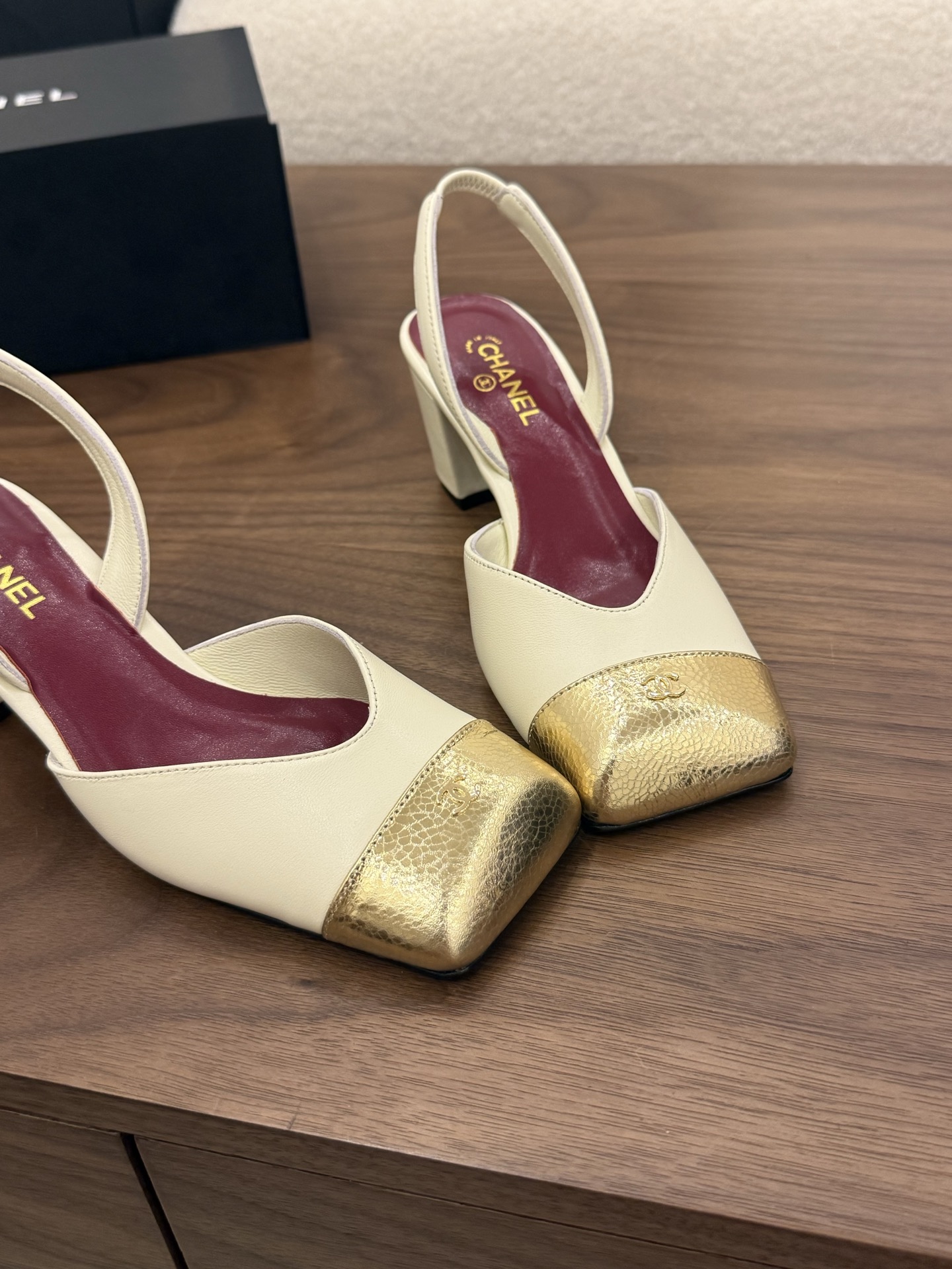 CHANEL Square Toe Open Back Slingback High Heels - Image 15