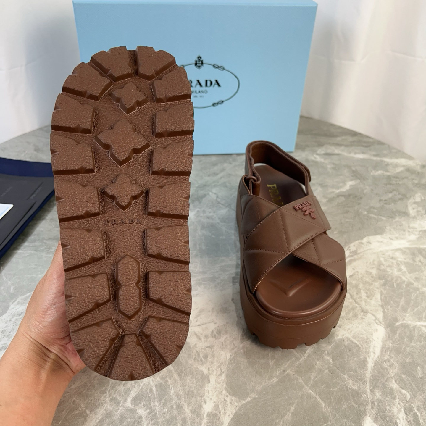 PRADA quilted cross-over platform sandals with back strap - Image 11