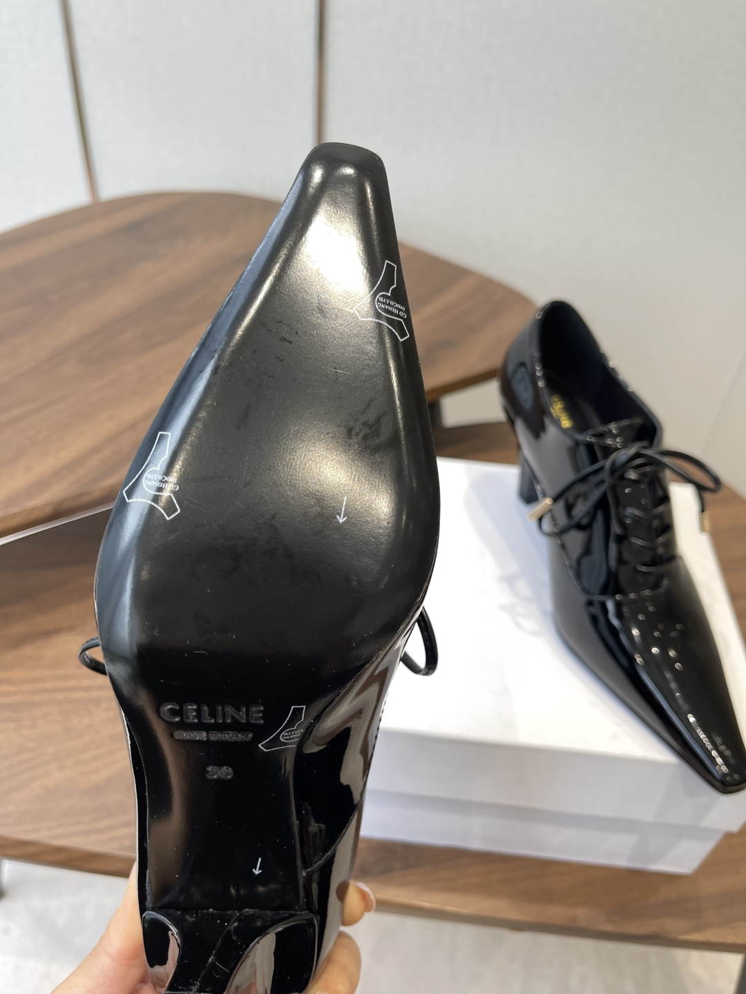 CELINE patent leather pointed-toe lace-up Oxford shoes - Image 11