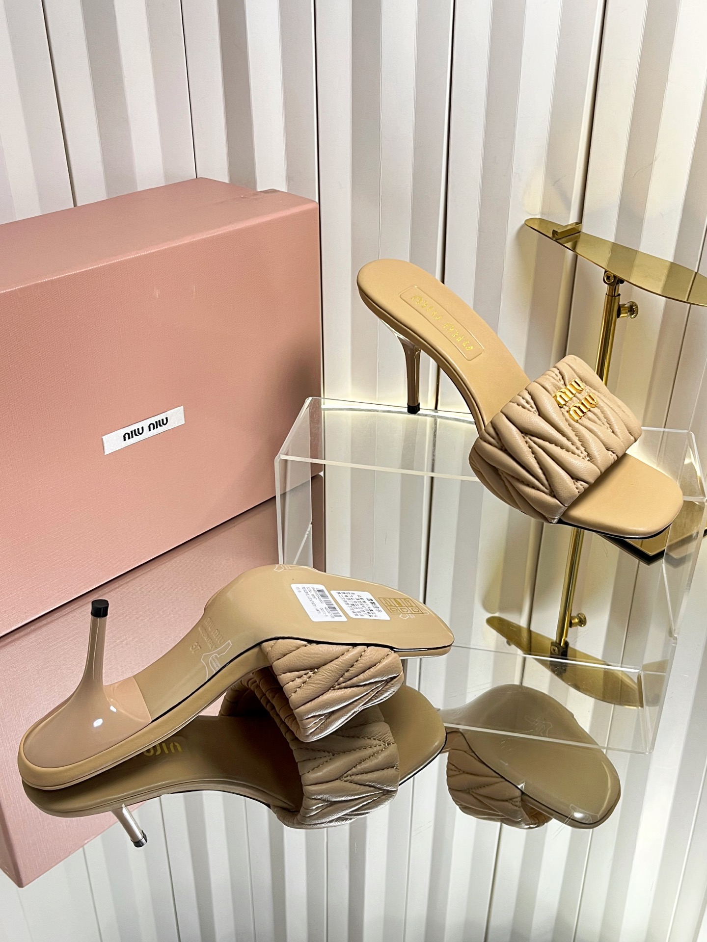 Miu Miu Matelassé pleated stiletto sandals - Image 11