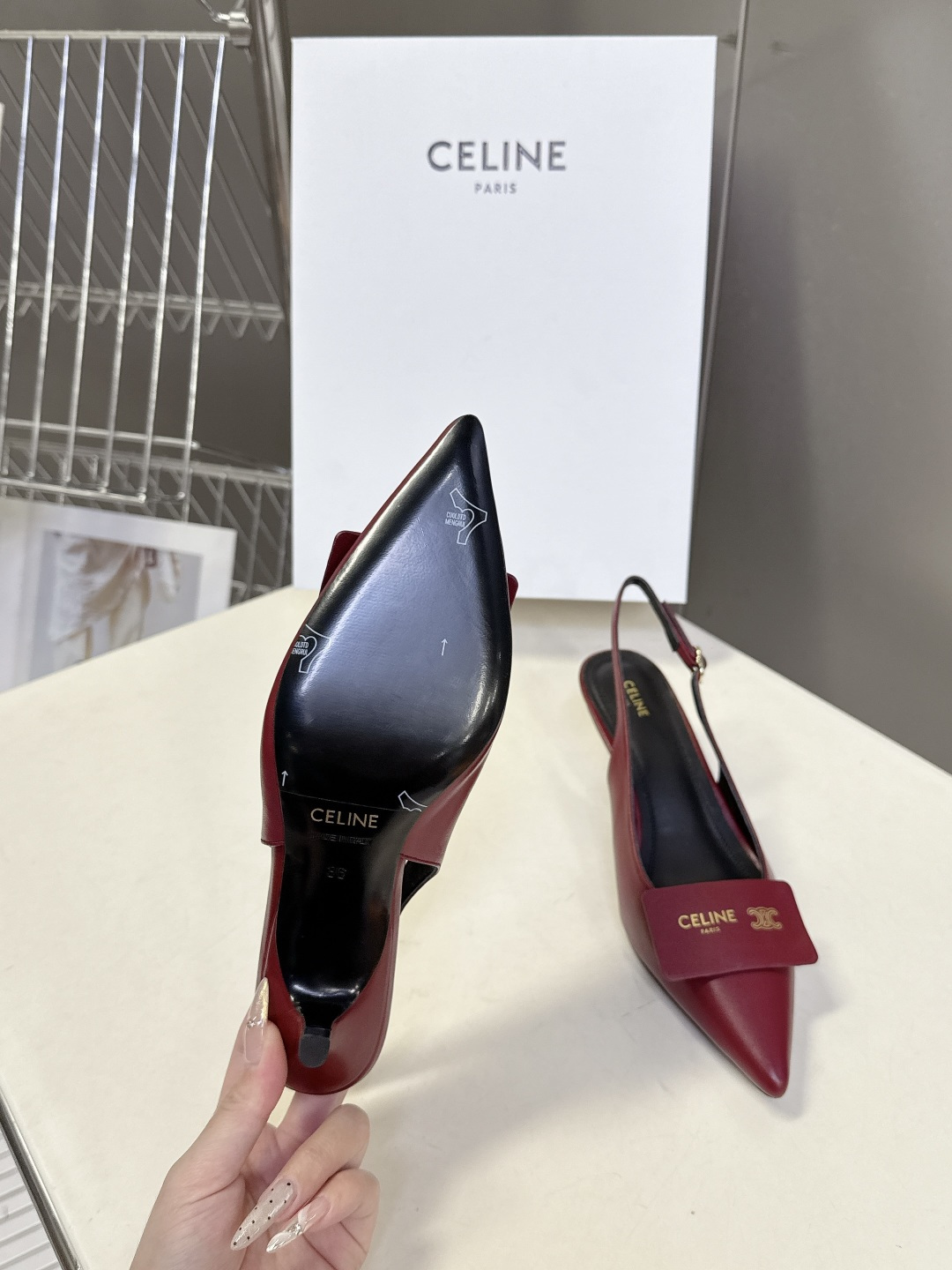 CELINE Arc de Triomphe Square Pointed Toe Open Back Stiletto Sandals - Image 11