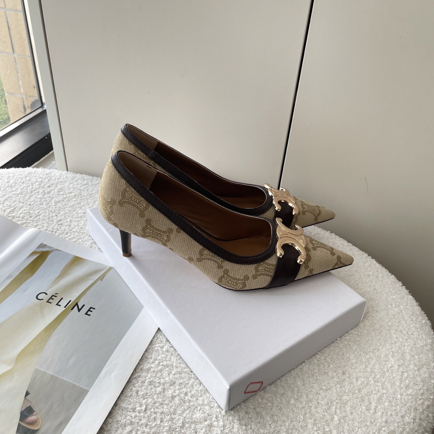 CELINE monogram canvas and leather Arc de Triomphe pointed-toe stilettos - Image 10