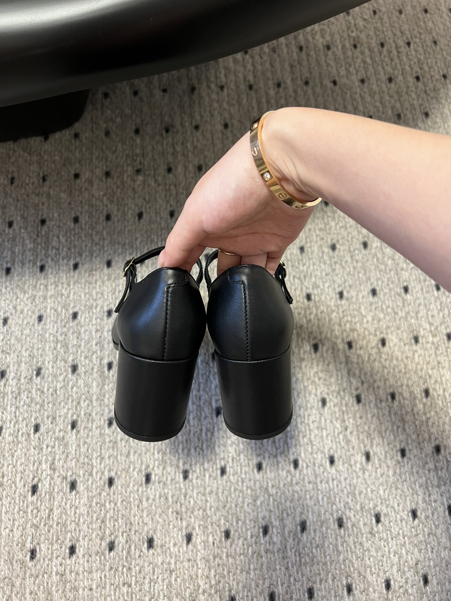 CELINE Perforated Arc de Triomphe Mary Jane Chunky Heel Shoes - Image 9