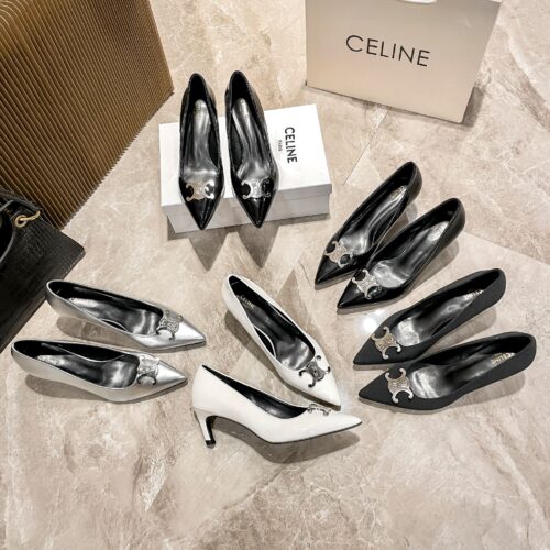 CELINE metallic silver Arc de Triomphe pointed-toe stiletto pumps