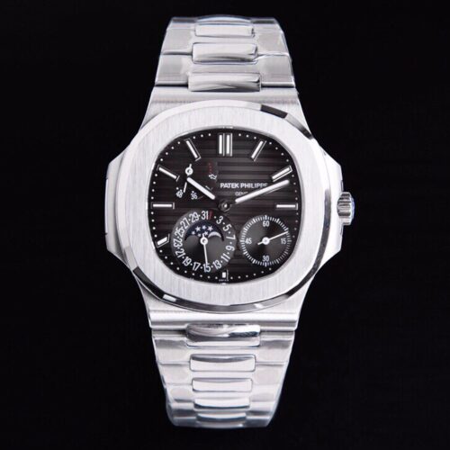 Patek Philippe Nautilus Black Dial Steel Moon Phase Watch