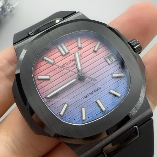 Alternative view of Patek Philippe 5711 AET Modified All-Black Nautilus Watch with Rainbow Gradient Dial