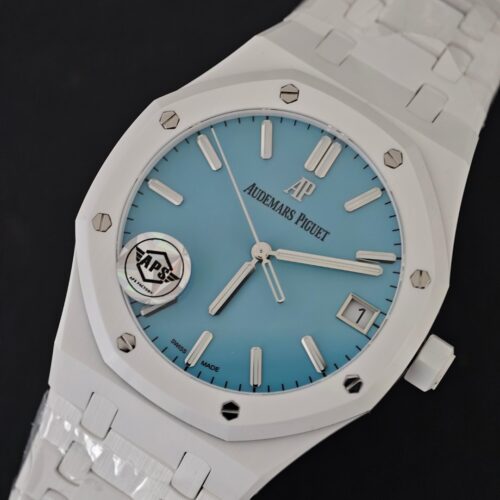 Alternative view of Audemars Piguet Royal Oak 15500CE White Ceramic Tiffany Blue Dial Watch