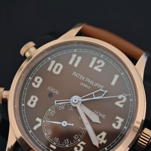 Alternative view of Patek Philippe Pilot Dual Time Watch with Rose Gold and Brown Dial
