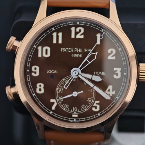 Patek Philippe Pilot Dual Time Watch with Rose Gold and Brown Dial