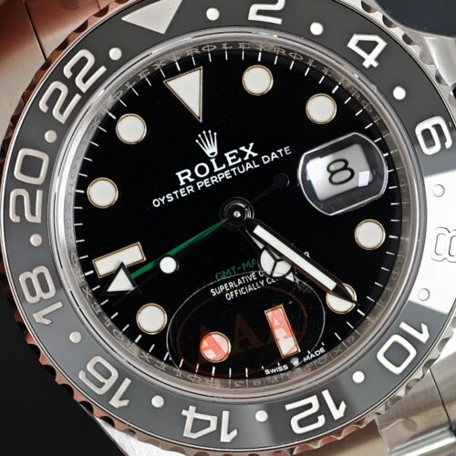 Alternative view of Rolex GMT-Master II, Black/Grey Bezel "Stainless Steel Sprite Bezel | Left-Handed GMT"